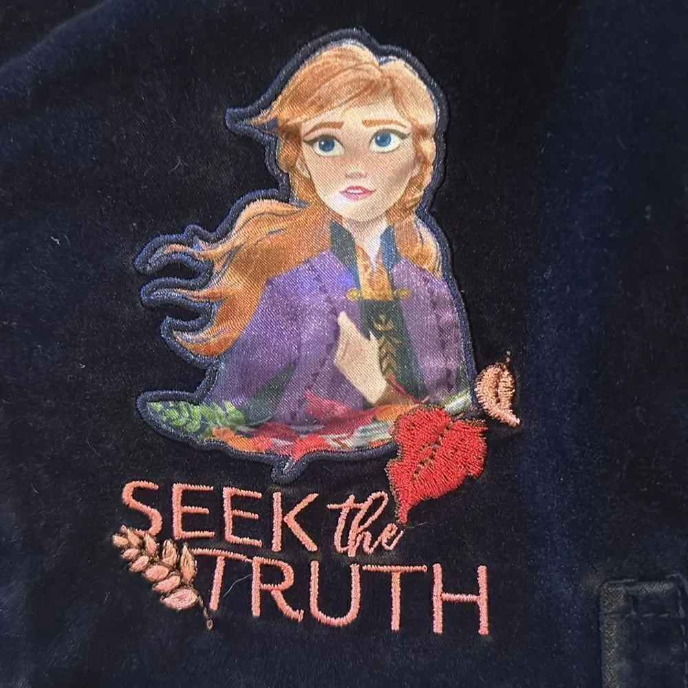 Disney Frozen II Girls Biker Jacket Velvet Elsa Size 3T Navy Blue